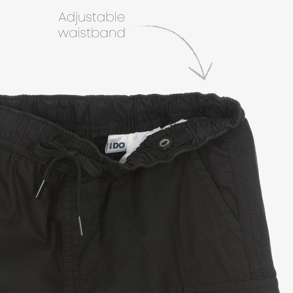 iDO Junior-Boys Black Cotton Cargo Shorts | Childrensalon Outlet