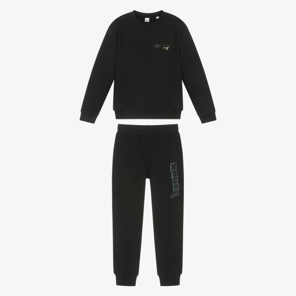iDO-Boys Black Cotton Graffiti Print Tracksuit | Childrensalon Outlet