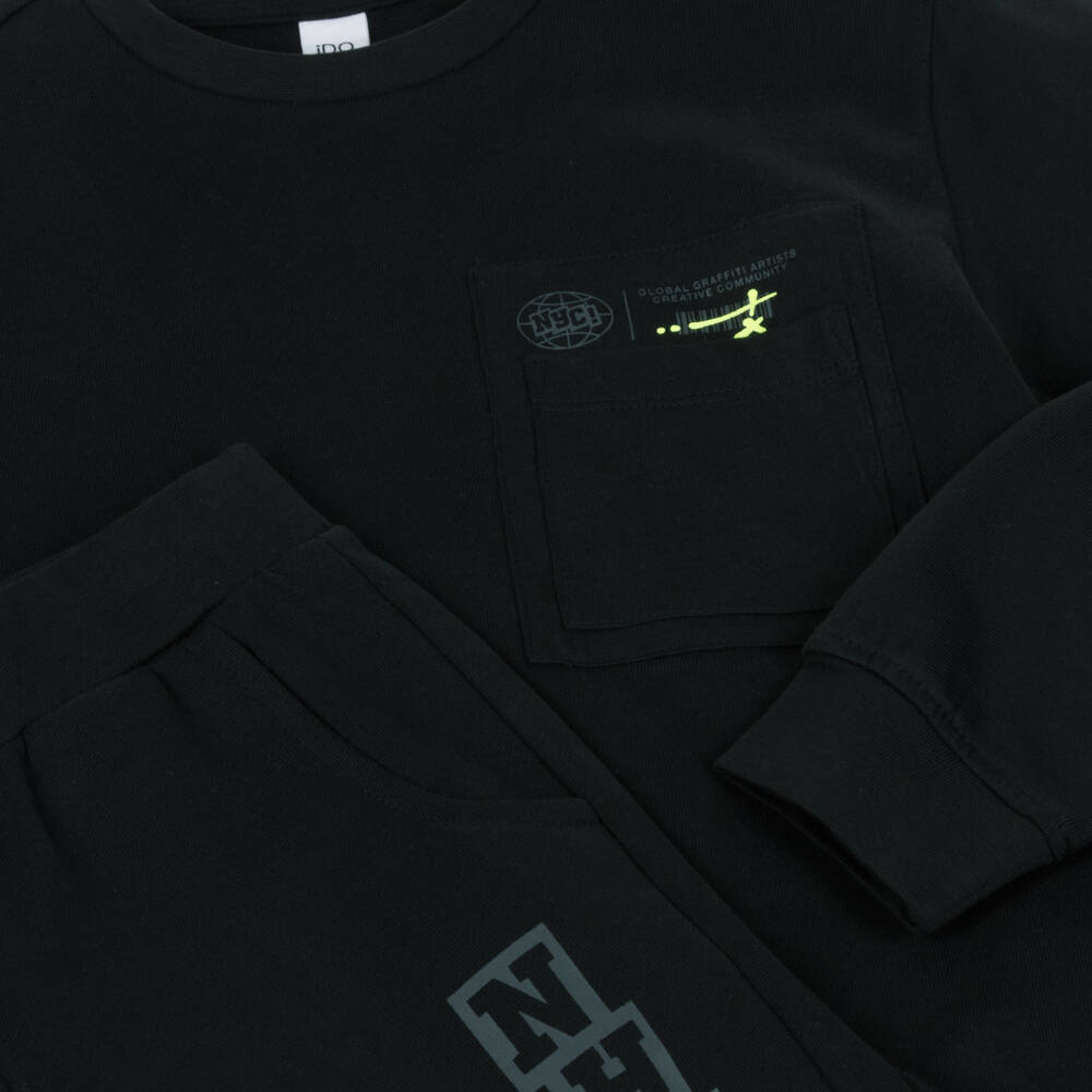 iDO-Boys Black Cotton Graffiti Print Tracksuit | Childrensalon Outlet