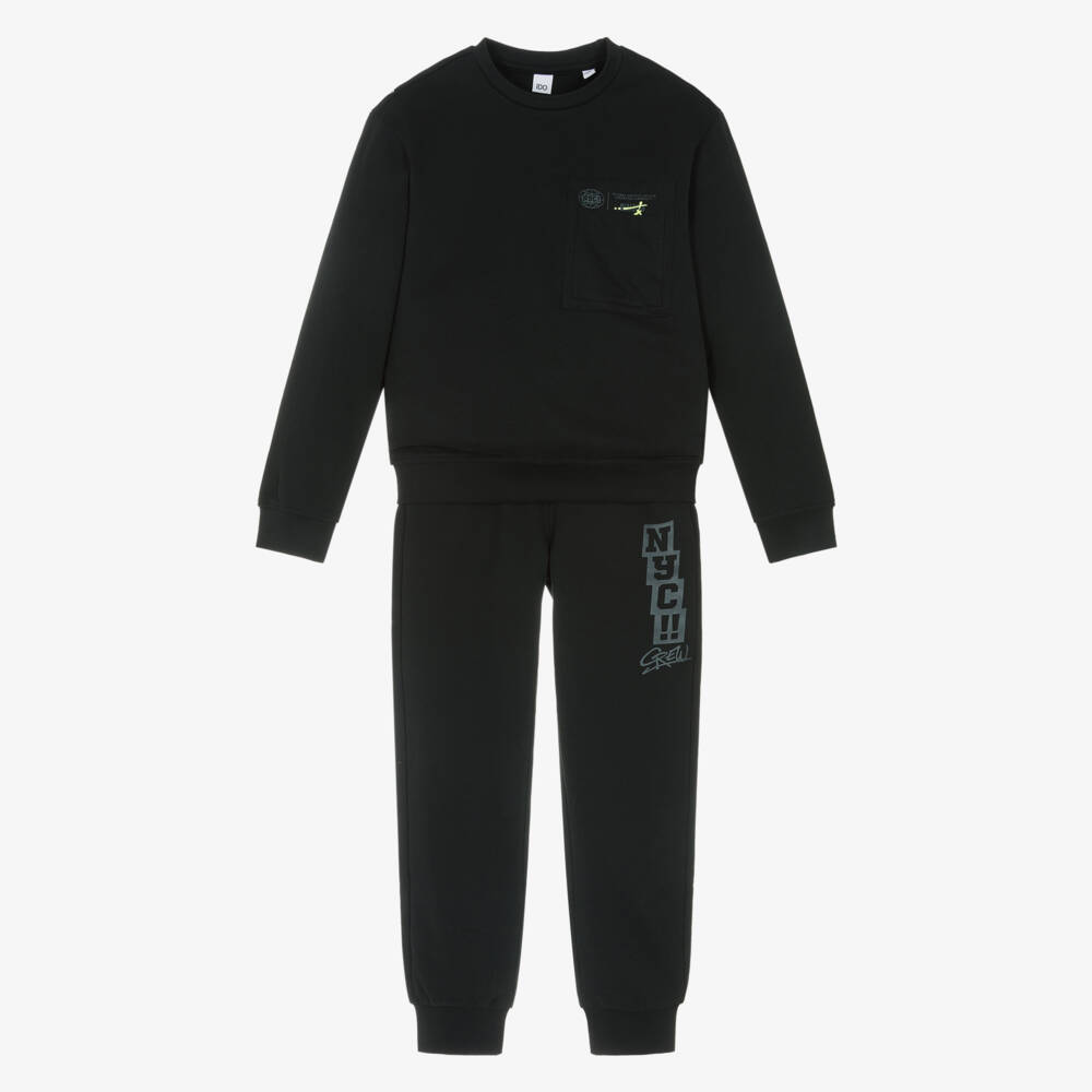 iDO-Boys Black Cotton Graffiti Print Tracksuit | Childrensalon Outlet