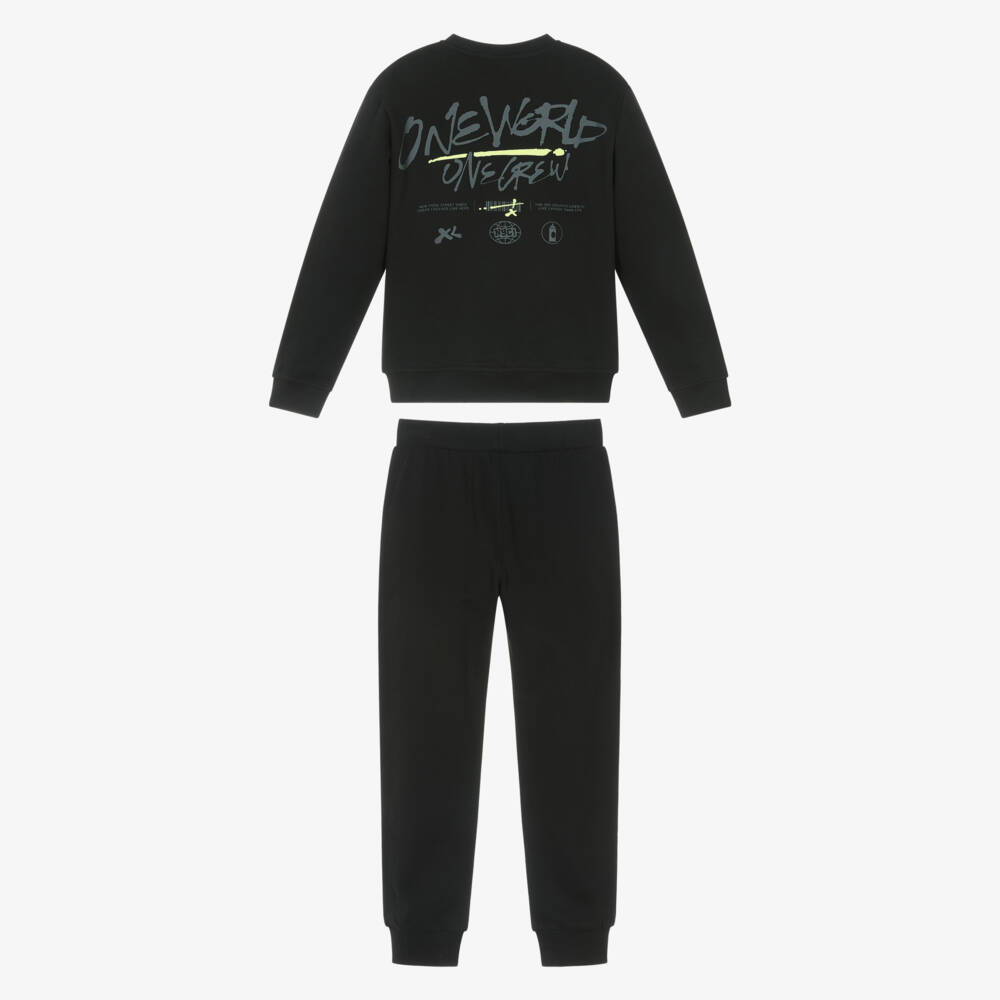 iDO-Boys Black Cotton Graffiti Print Tracksuit | Childrensalon Outlet