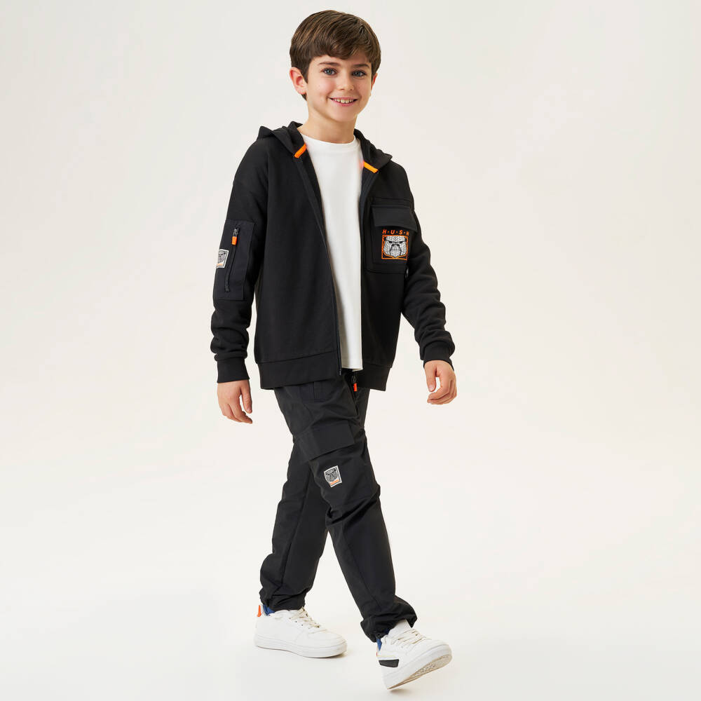 iDO Для младших-Boys Black Cotton Hoodie with Zip | Childrensalon Outlet