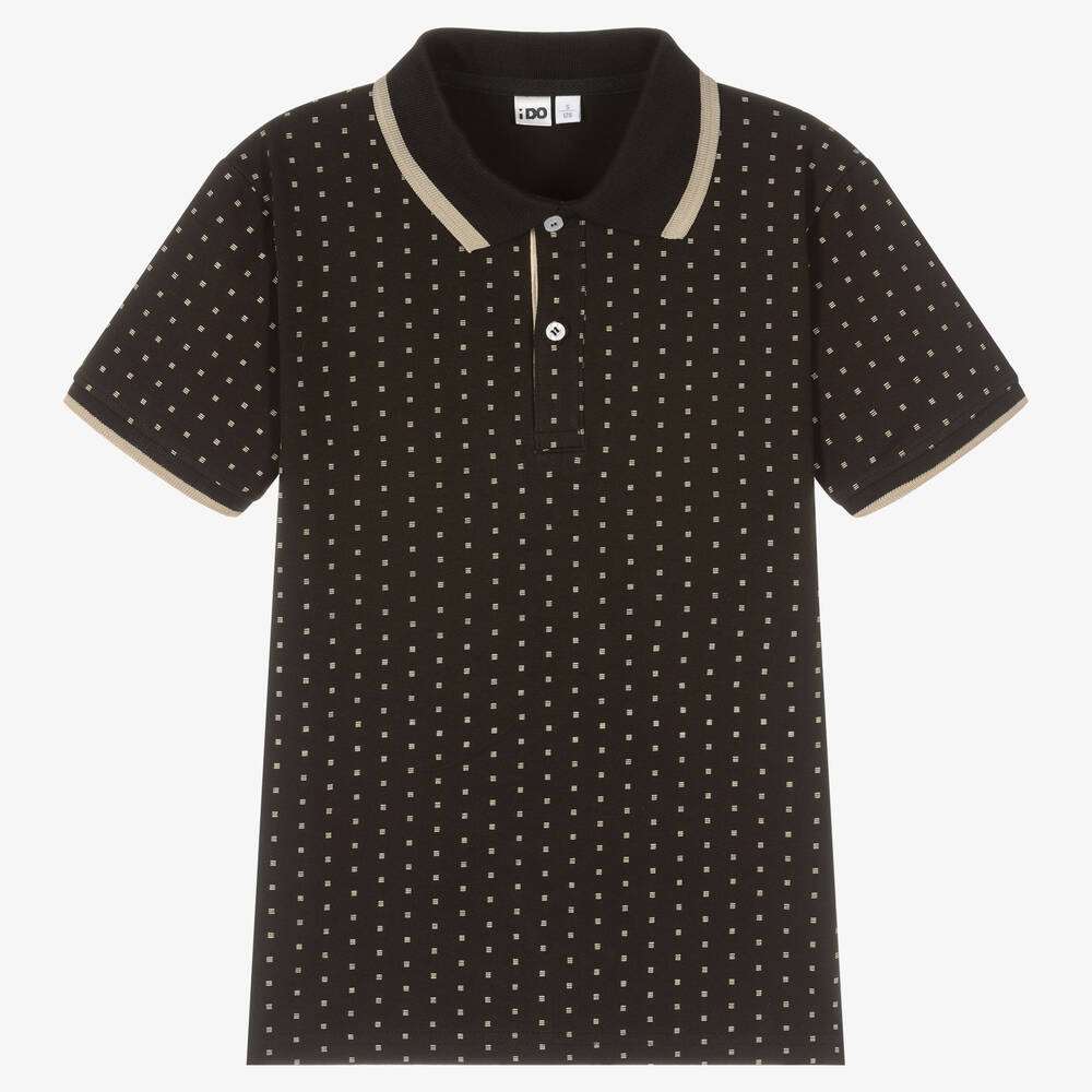 iDO Junior - Boys Black Cotton Piqué Polo Shirt | Childrensalon