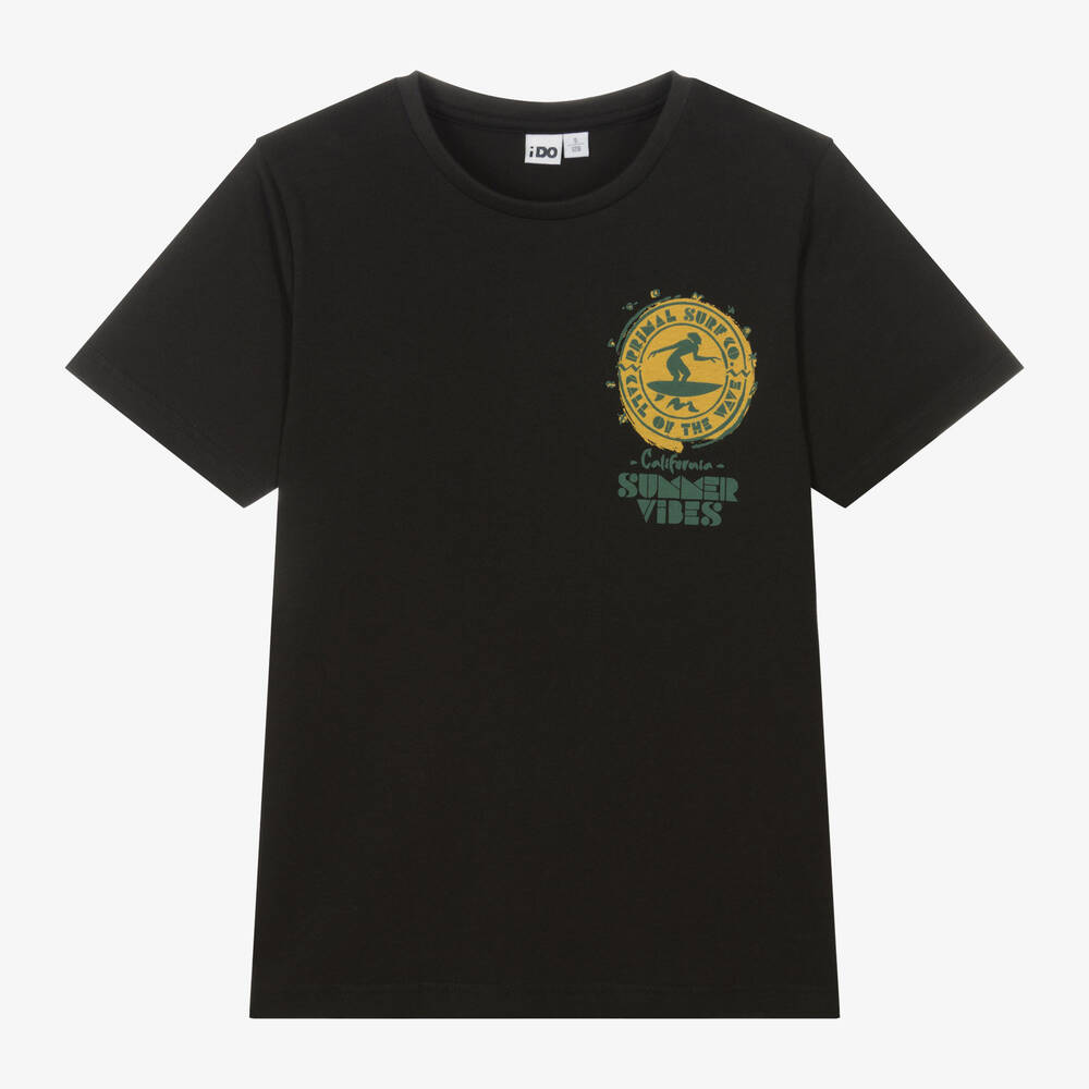 iDO Junior-Boys Black Cotton T-Shirt | Childrensalon Outlet