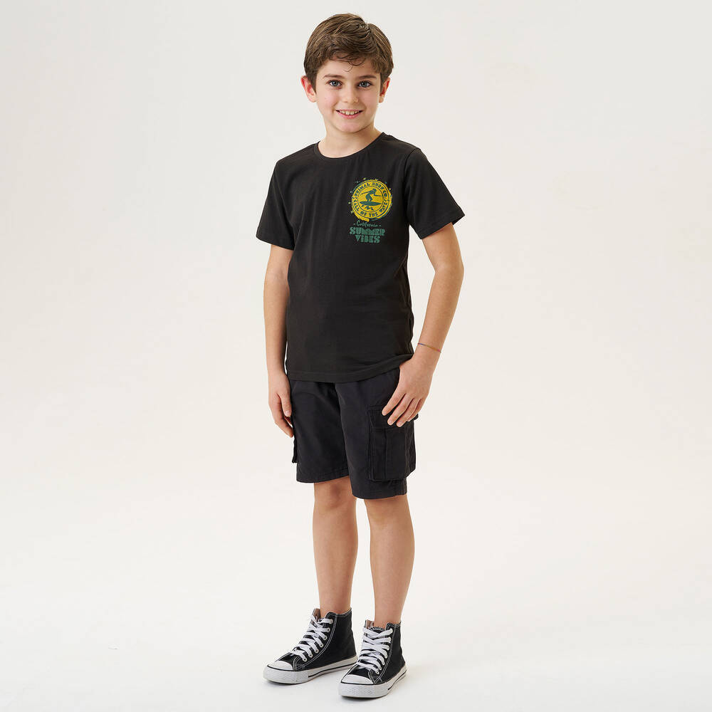 iDO Junior-Boys Black Cotton T-Shirt | Childrensalon Outlet