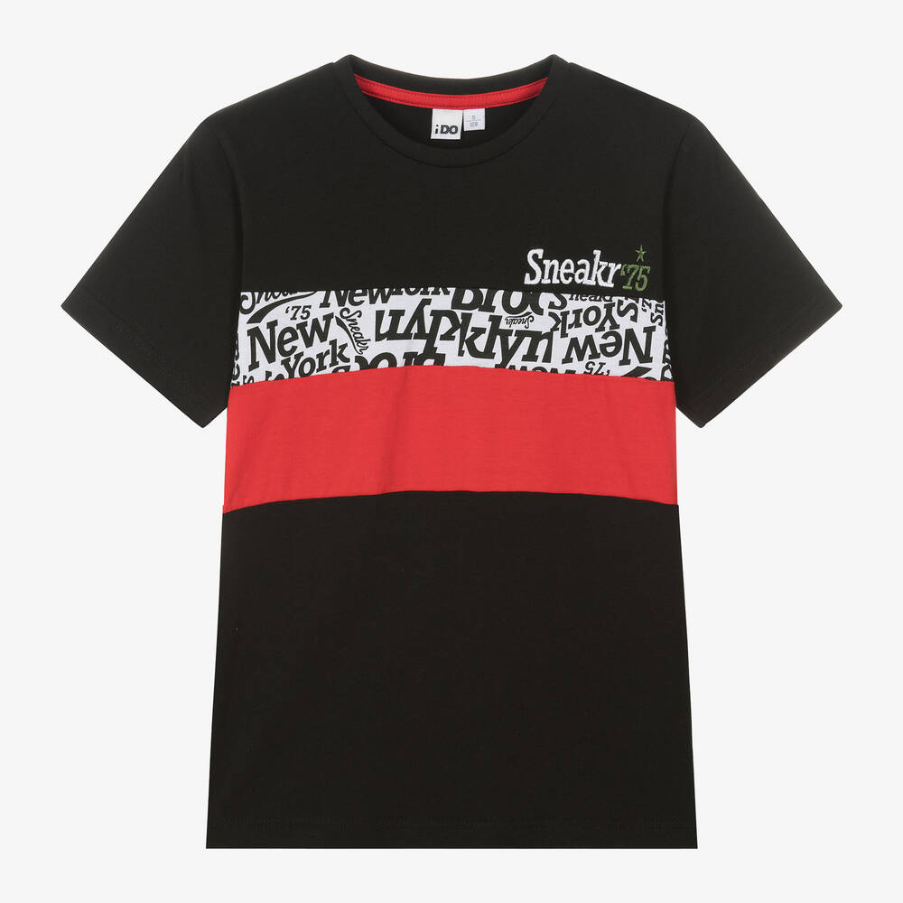 iDO Junior-Boys Black Cotton T-Shirt | Childrensalon Outlet