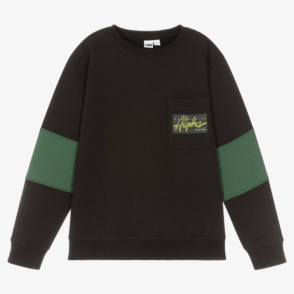 iDO Junior - Boys Black & Green Cotton Sweatshirt | Childrensalon
