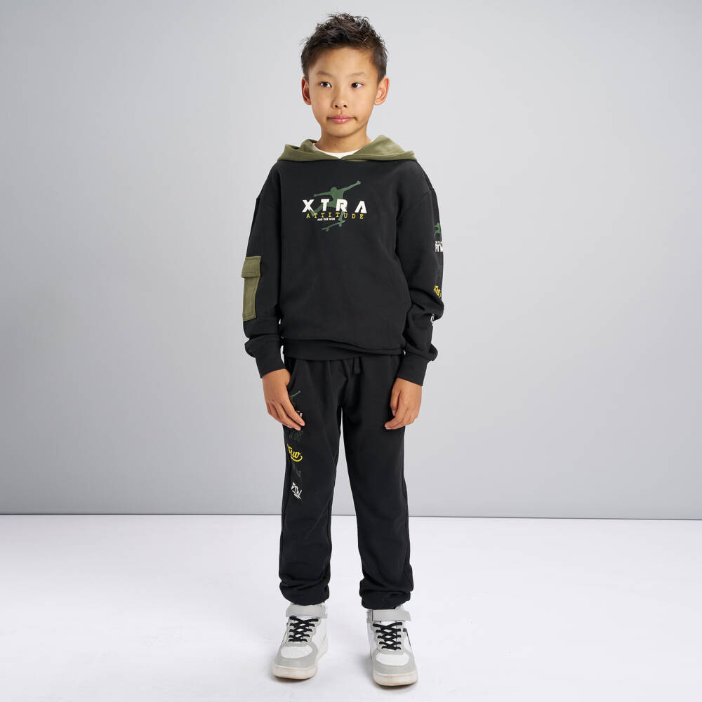 iDO-Boys Black & Green Slogan Print Hooded Tracksuit | Childrensalon Outlet
