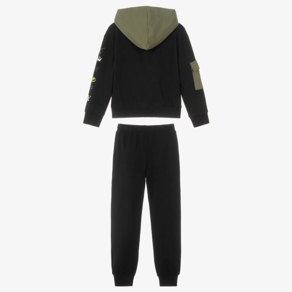 iDO-Boys Black & Green Slogan Print Hooded Tracksuit | Childrensalon Outlet
