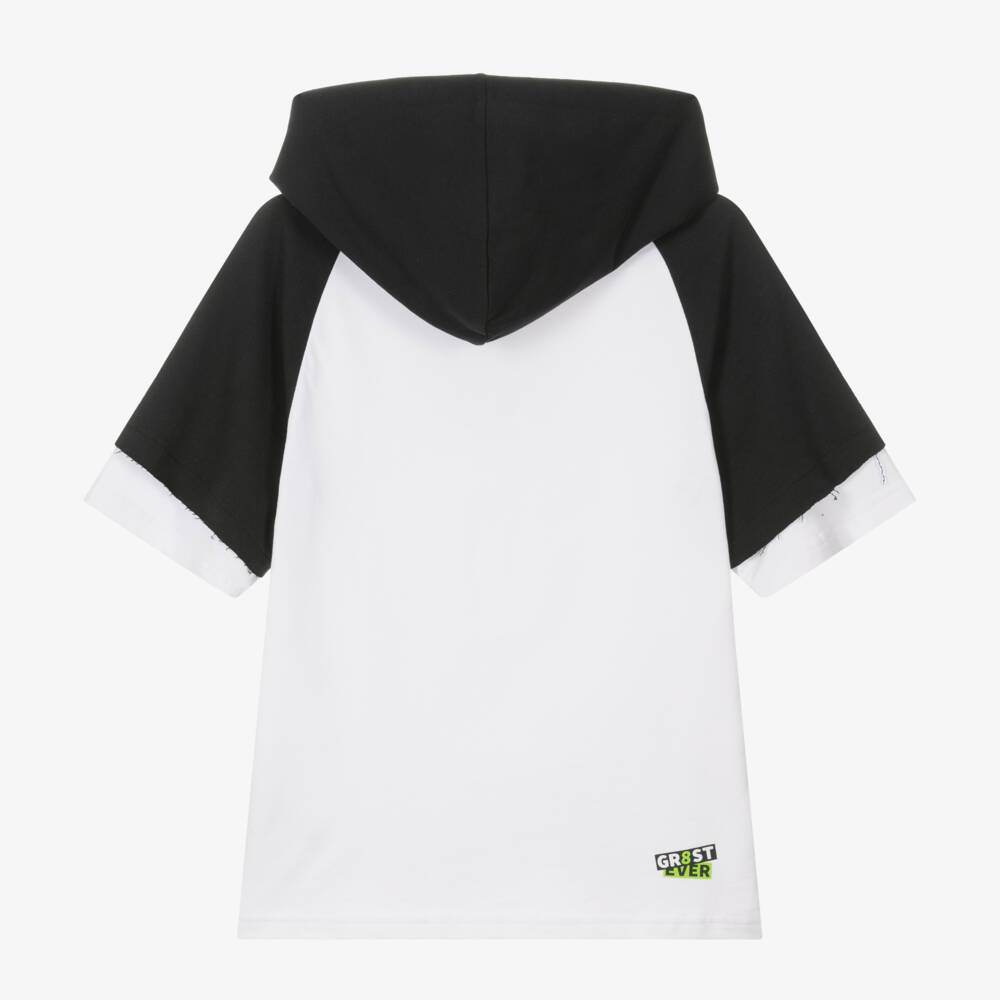 iDO Junior-Boys Black & Ivory Hooded Tee | Childrensalon Outlet