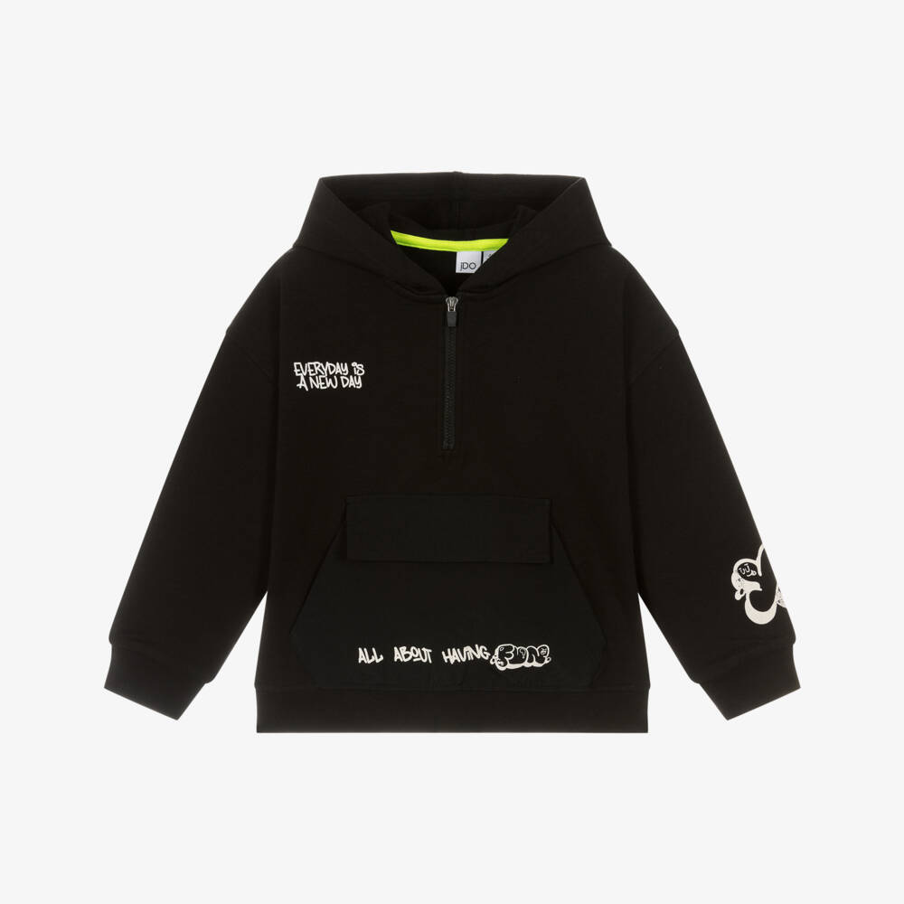 iDO-Boys Black Quarter Zip Hooded Sweatshirt | Childrensalon Outlet