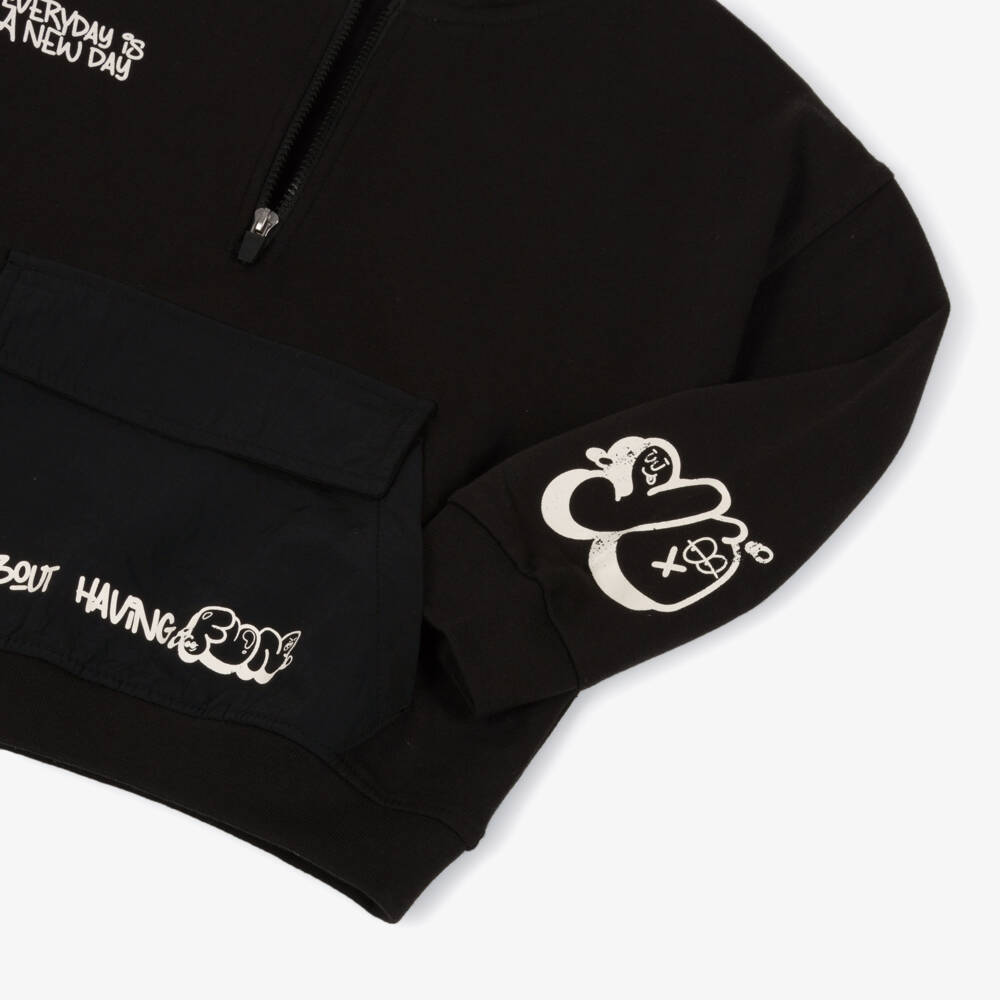 iDO-Boys Black Quarter Zip Hooded Sweatshirt | Childrensalon Outlet