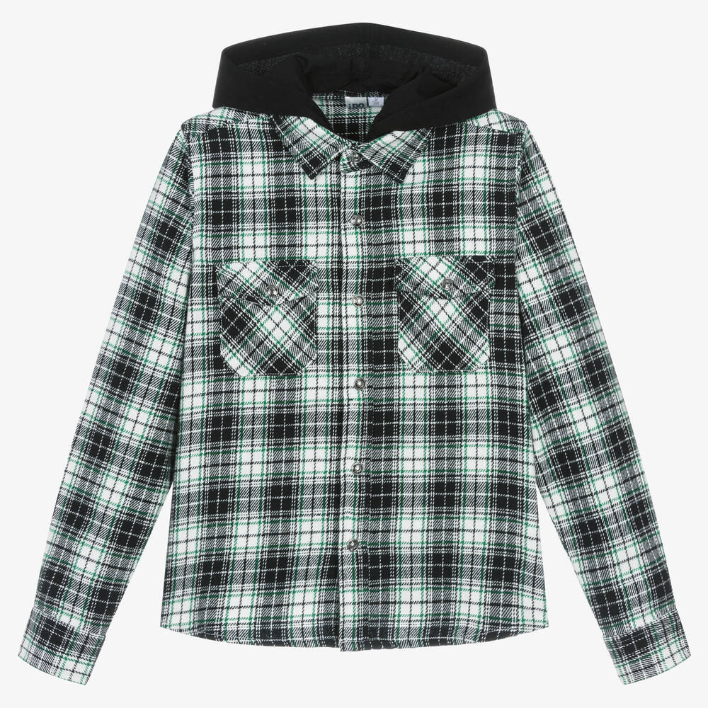 iDO Junior - Boys Black & White Cotton Check Shirt | Childrensalon