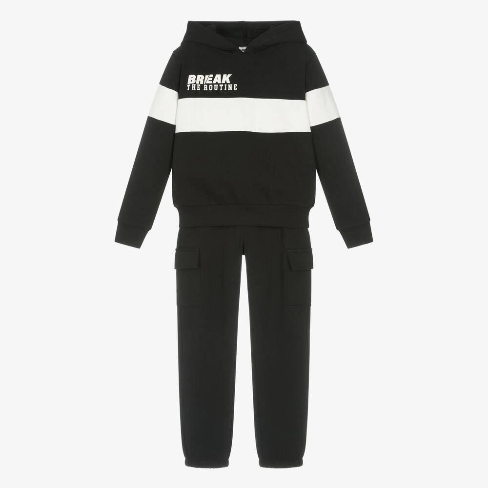 iDO Junior - بدلة رياضية قطن جيرسي لون أسود وأبيض للأولاد | Childrensalon