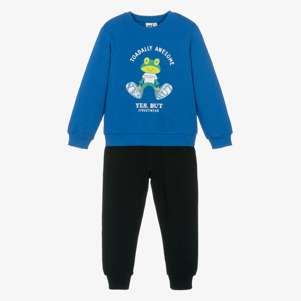 iDO Baby - Boys Blue & Black Cotton Frog Tracksuit  | Childrensalon