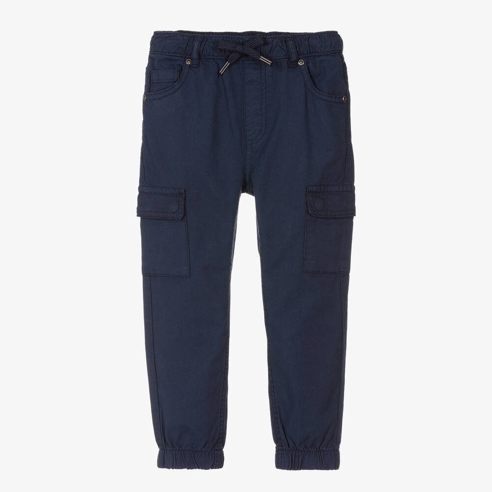 iDO Baby - Boys Blue Cargo Cotton Trousers | Childrensalon