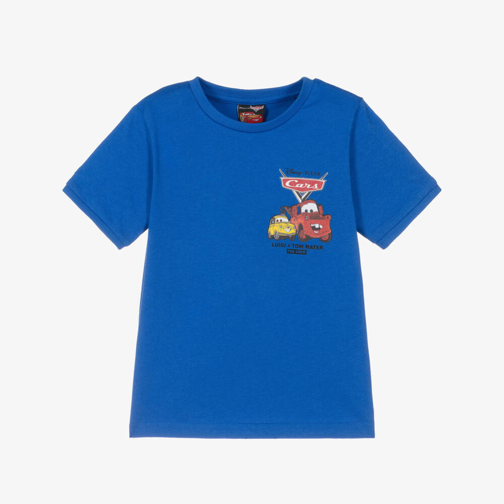 iDO-Boys Blue Cars Print Cotton Jersey T-Shirt | Childrensalon Outlet