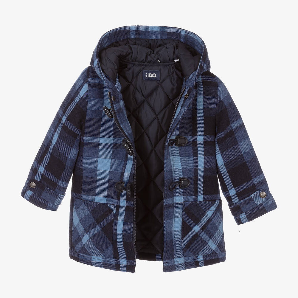 iDO Baby Boys Blue Check Hooded Coat