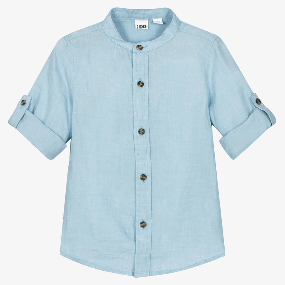 iDO Baby - Blaues, kragenloses Leinenhemd (J) | Childrensalon
