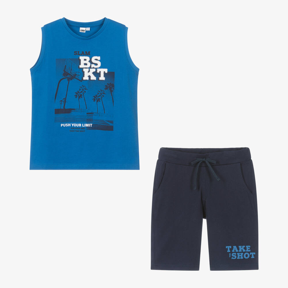 iDO Junior Boys Blue Cotton Basketball Shorts Set