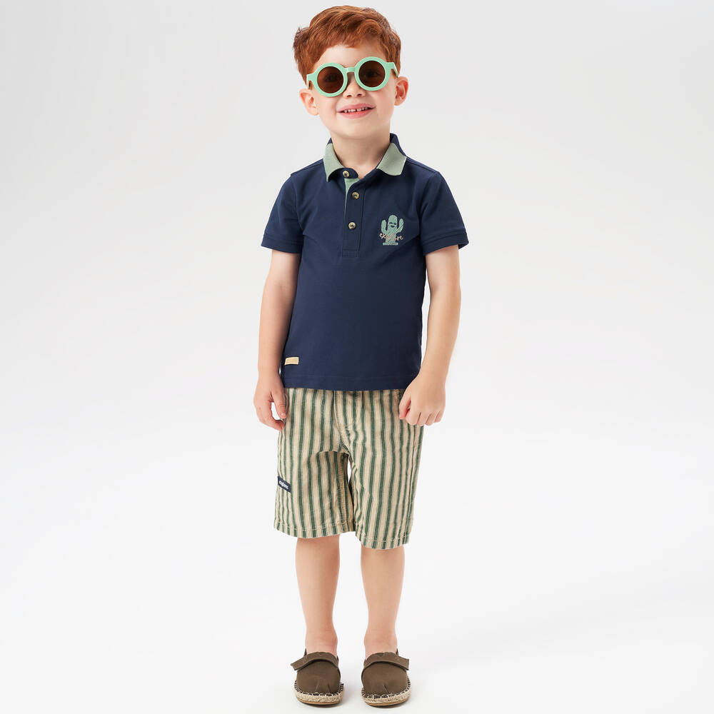 iDO Baby-Boys Blue Cotton Cactus Polo Shirt | Childrensalon Outlet