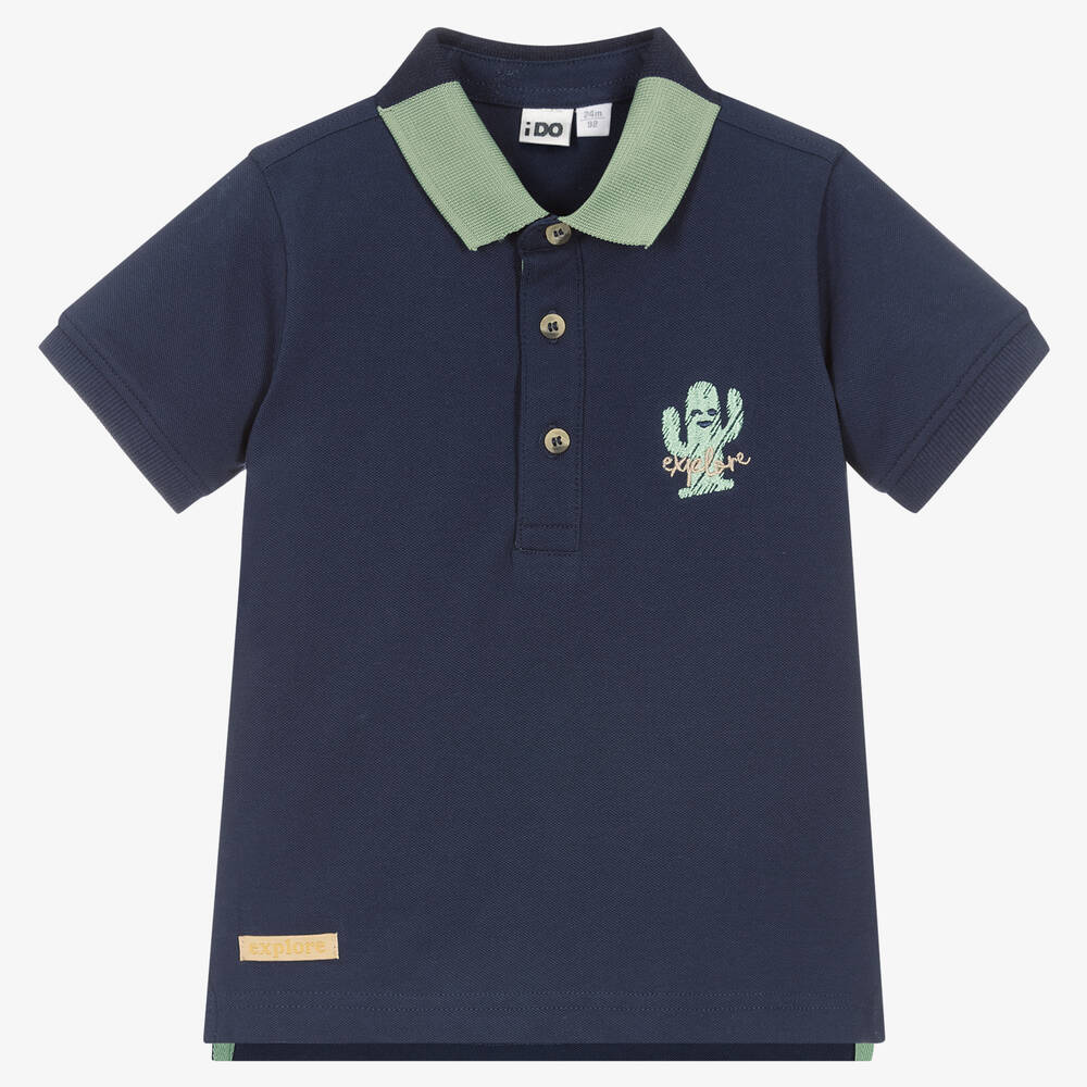 iDO Baby - Boys Blue Cotton Cactus Polo Shirt | Childrensalon