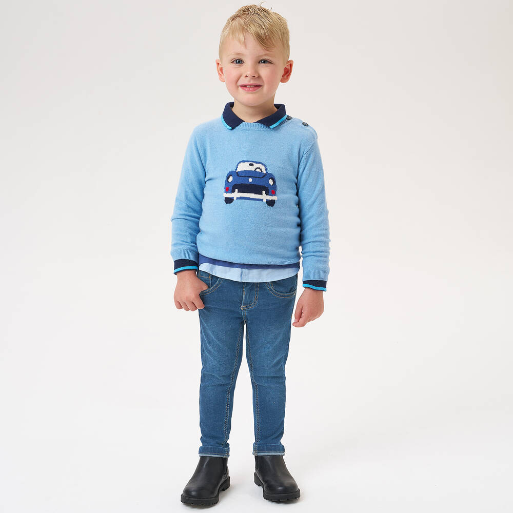 iDO Baby-Boys Blue Cotton Classic Car Sweater | Childrensalon Outlet