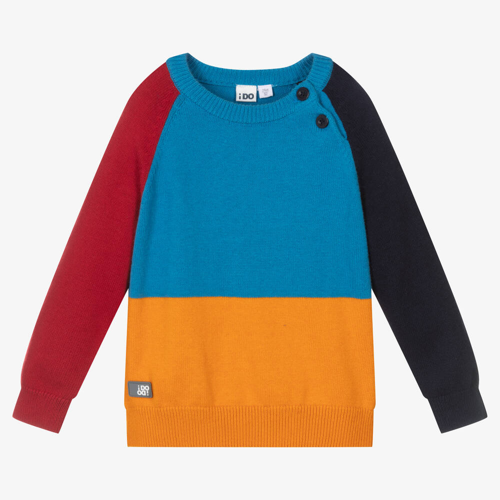 iDO Baby - Boys Blue Cotton Colourblock Sweater | Childrensalon