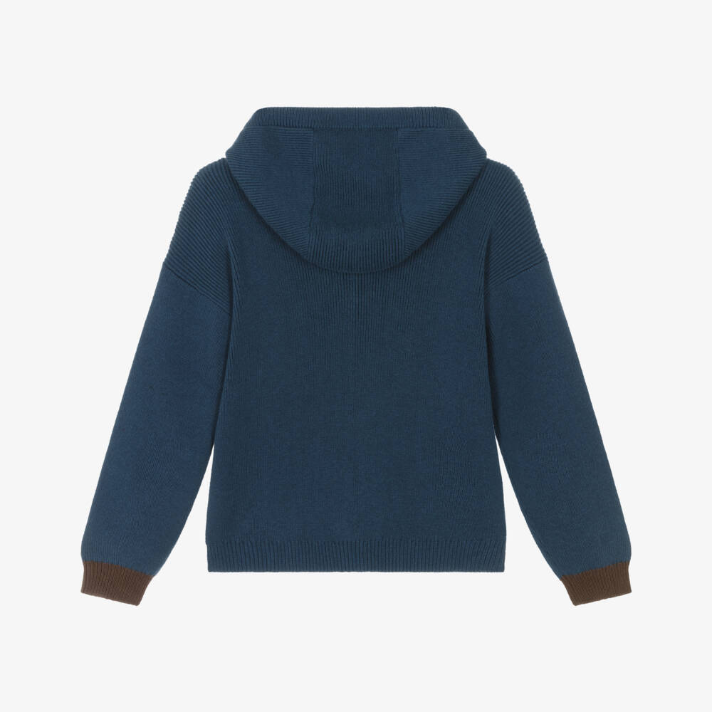 iDO-Boys Blue Cotton Knit Hooded Zip-Up Top | Childrensalon Outlet