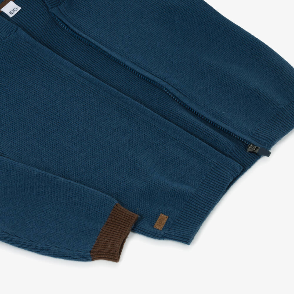 iDO-Boys Blue Cotton Knit Hooded Zip-Up Top | Childrensalon Outlet