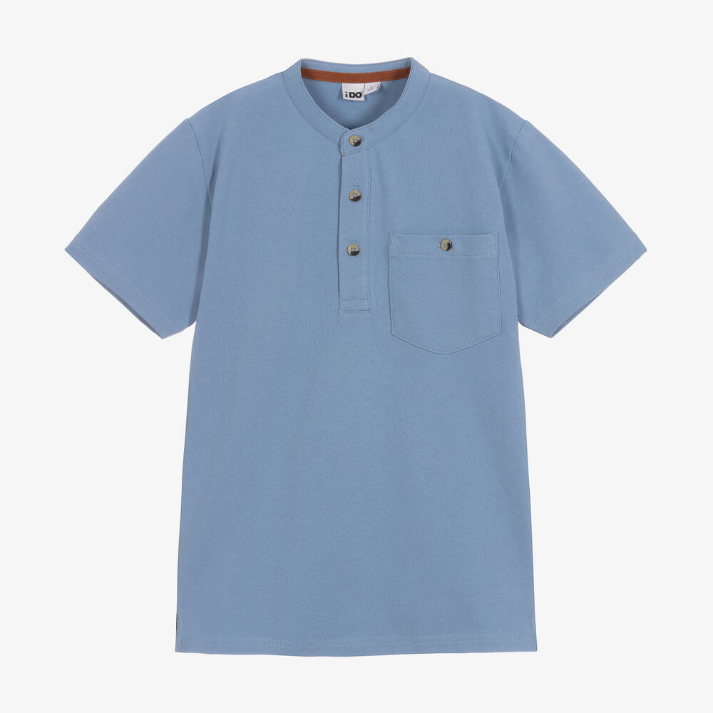 iDO Junior - قميص قطن بيكيه لون أزرق فاتح للأولاد | Childrensalon