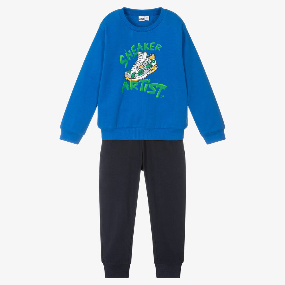 iDO Baby - Blauer Baumwoll-Trainingsanzug mit Sneaker-Motiv für Jungen  | Childrensalon