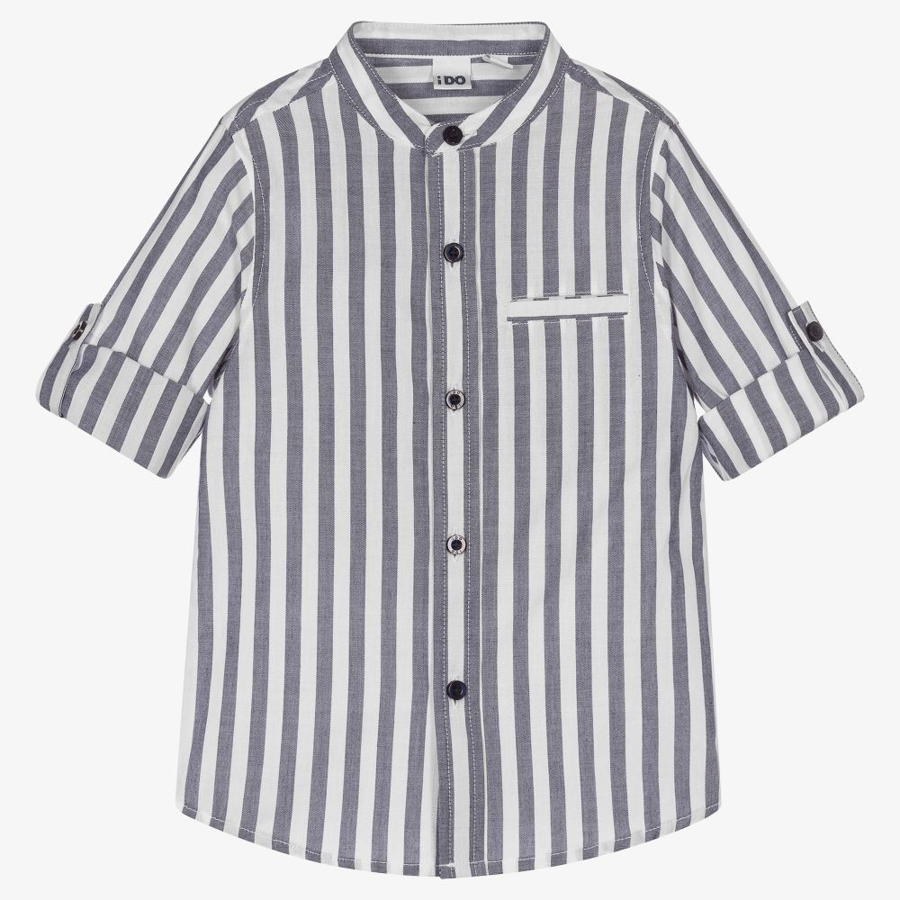 iDO Baby - Boys Blue Cotton Stripe Shirt | Childrensalon