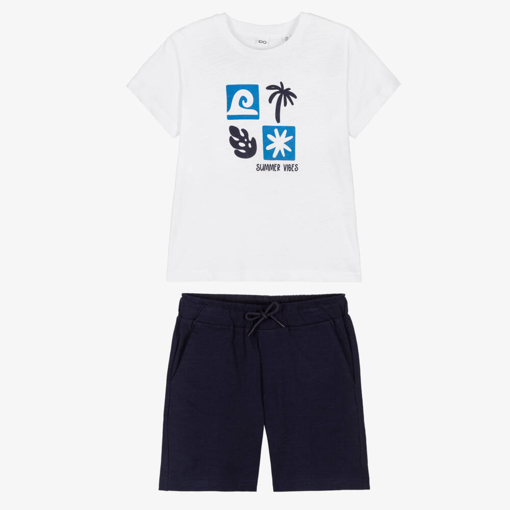 iDO-Boys Blue Cotton Summer Vibes Shorts Set | Childrensalon Outlet