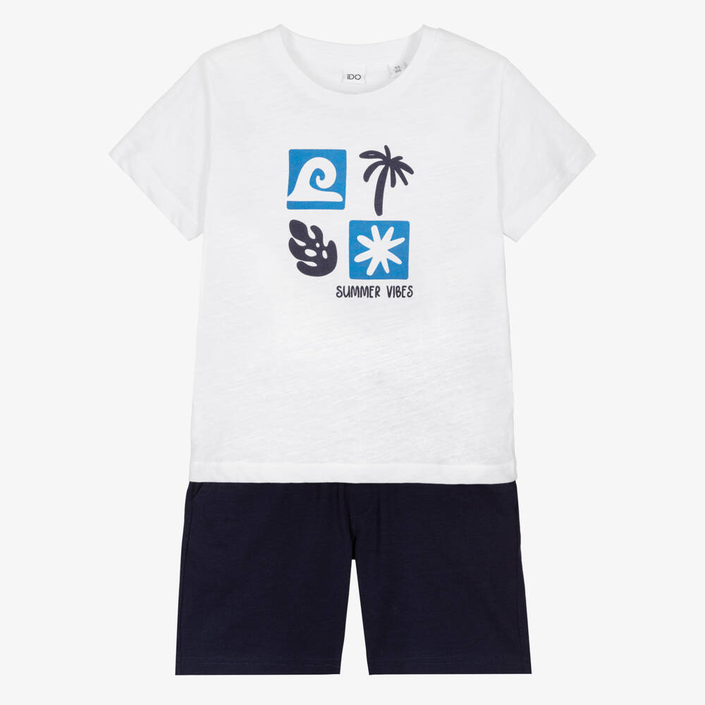 iDO-Boys Blue Cotton Summer Vibes Shorts Set | Childrensalon Outlet
