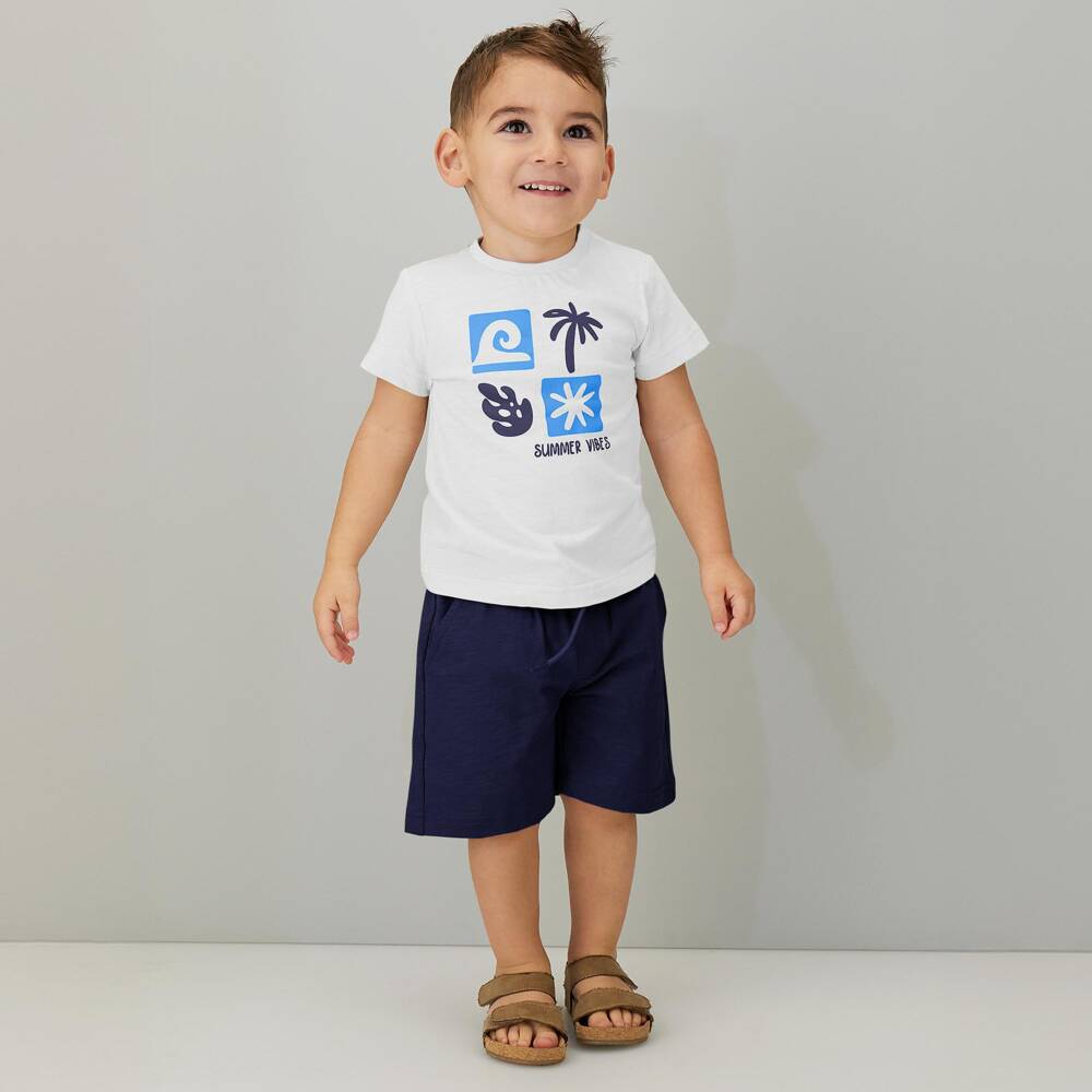iDO-Boys Blue Cotton Summer Vibes Shorts Set | Childrensalon Outlet