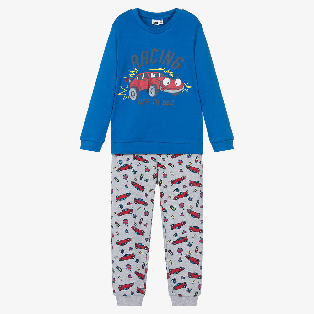 iDO Baby - Серо-голубая пижама из хлопка с машиной | Childrensalon