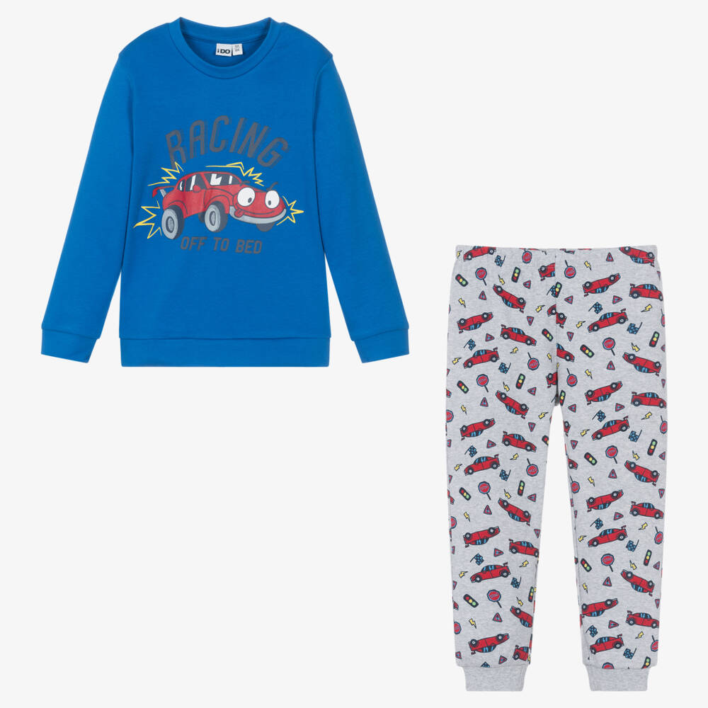 iDO Baby-Boys Blue & Grey Cotton Car Pyjamas | Childrensalon Outlet