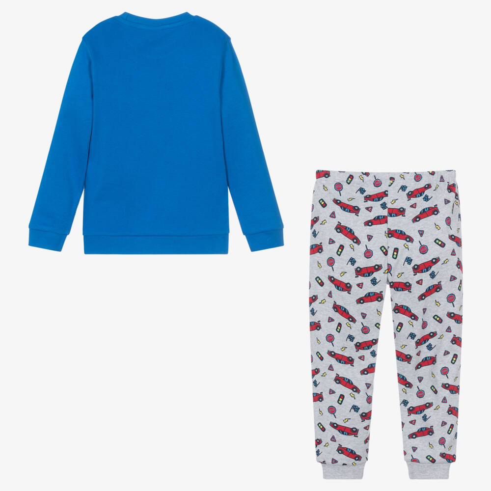 iDO Baby-Boys Blue & Grey Cotton Car Pyjamas | Childrensalon Outlet