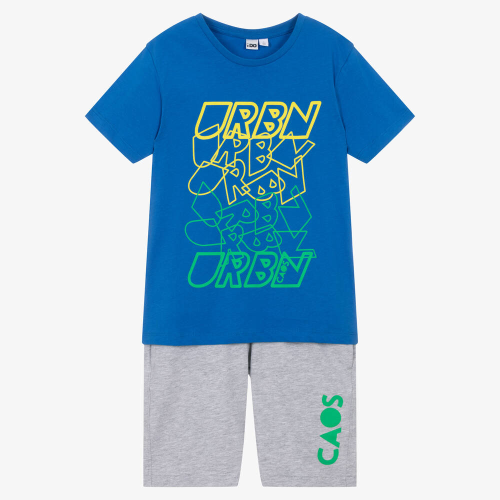 iDO Junior - Boys Blue & Grey Cotton Shorts Set | Childrensalon