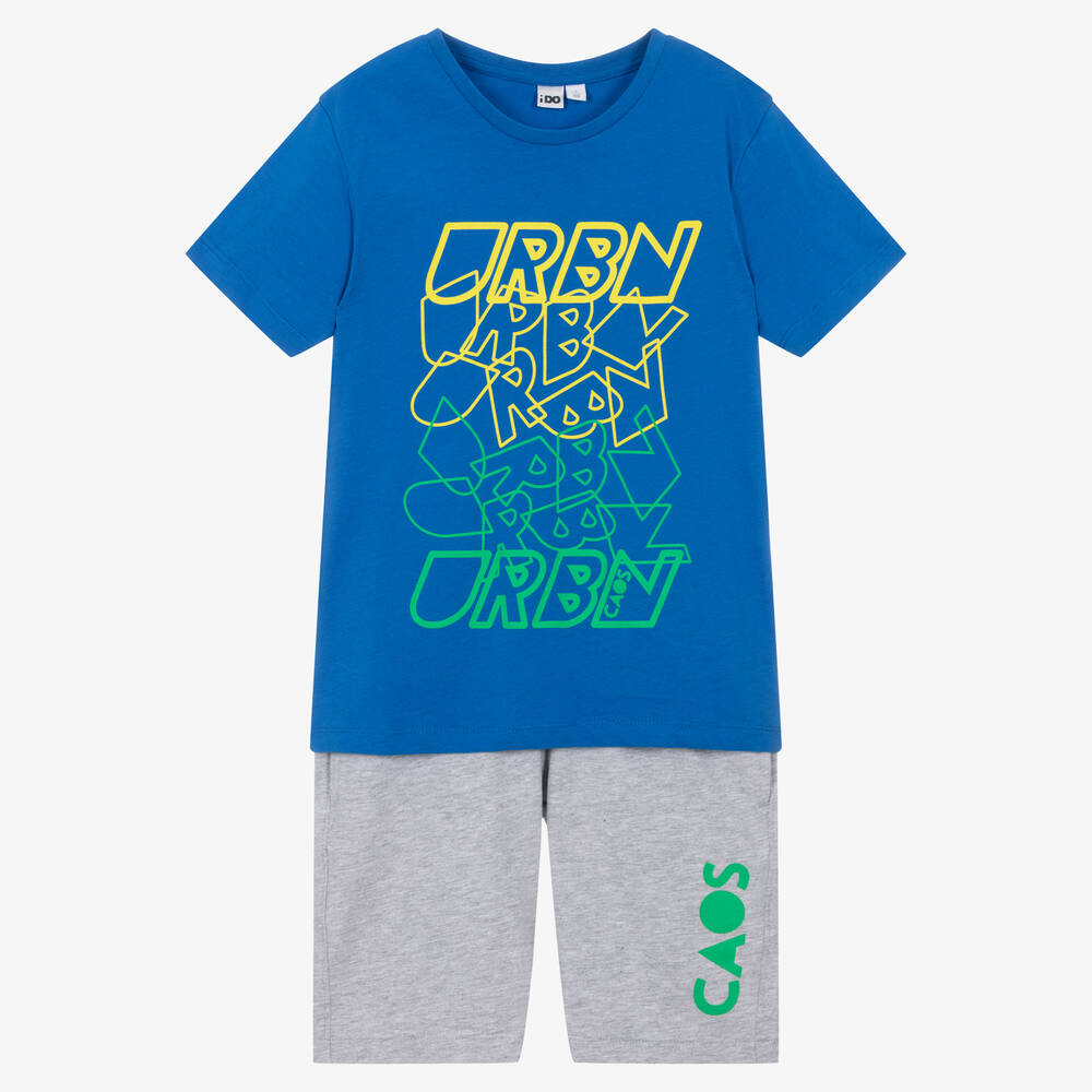 iDO Junior - Baumwoll-Top & Shorts Set blau/grau | Childrensalon