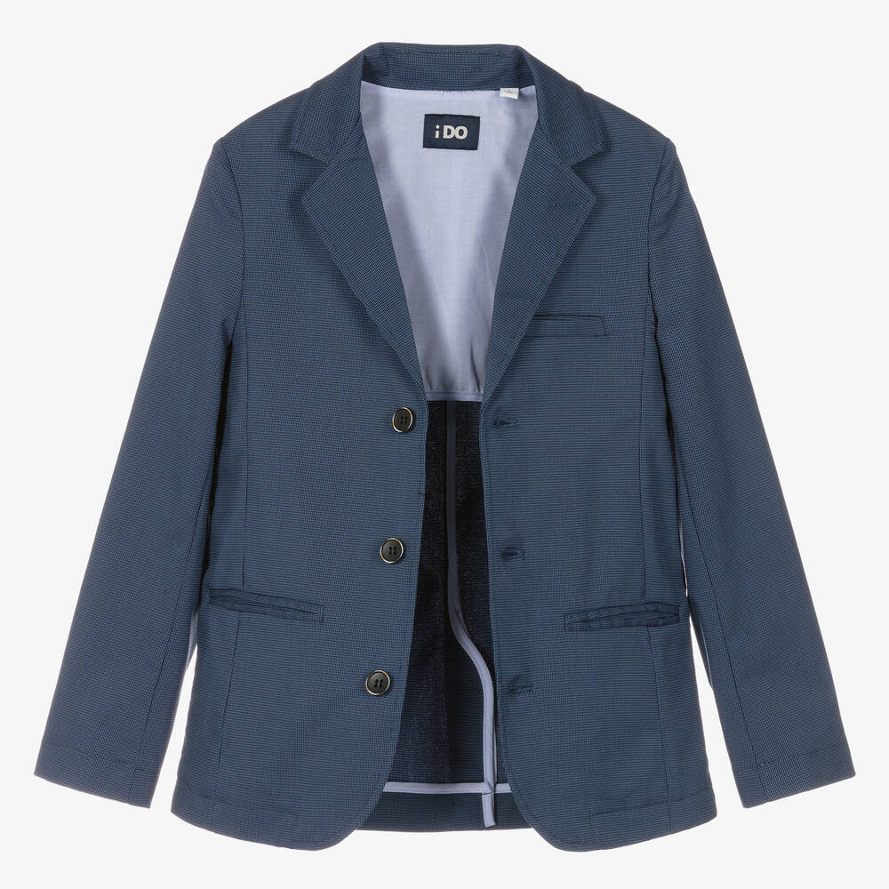 iDO Junior-Boys Blue Jacquard Jacket  | Childrensalon Outlet