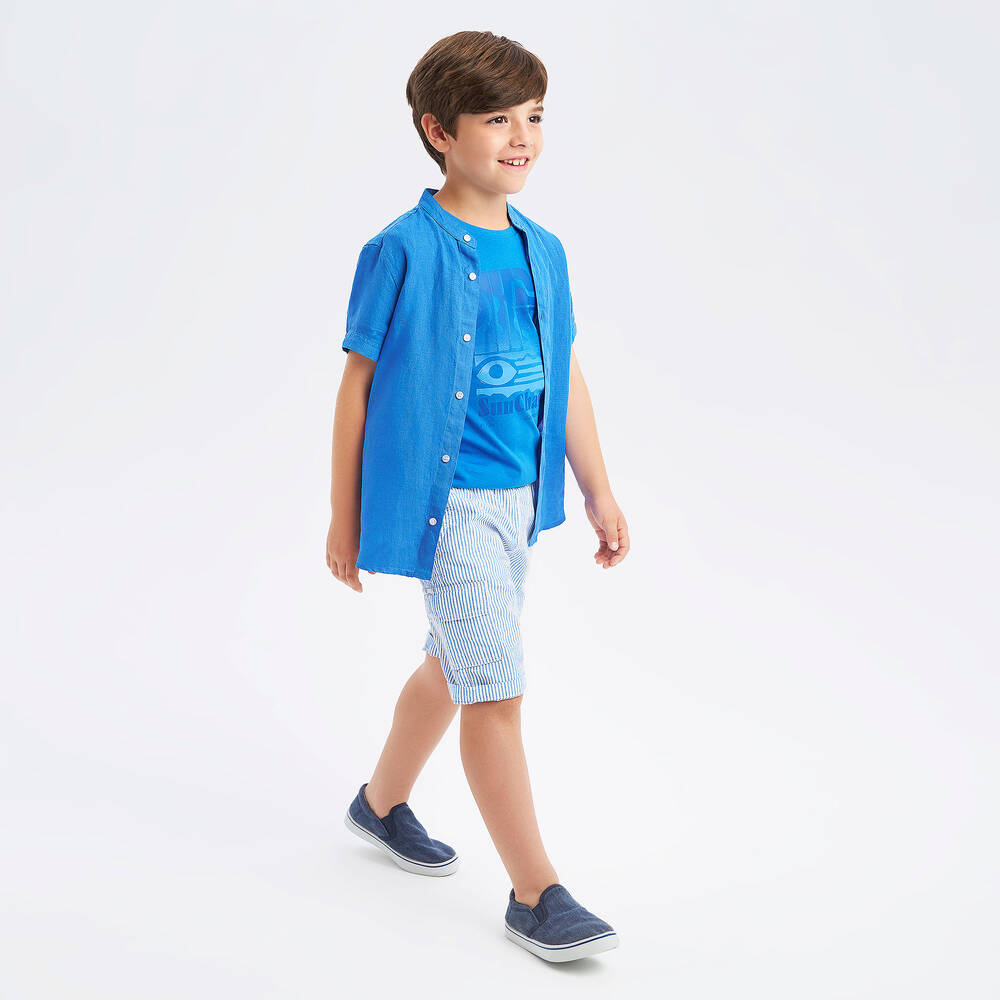 iDO Junior-Boys Blue Linen Shirt | Childrensalon Outlet