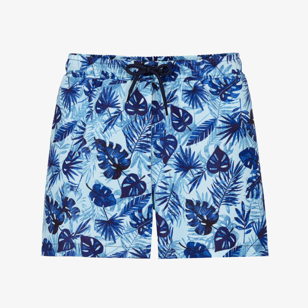 iDO-Boys Blue Palm Leaf Print Swim Shorts | Childrensalon Outlet