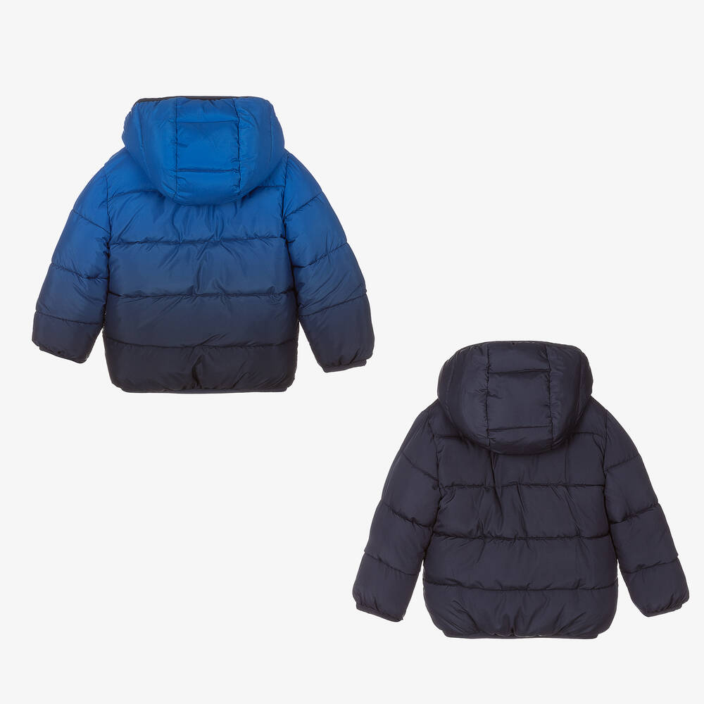 iDO Baby-Boys Blue Reversible Hooded Puffer Coat | Childrensalon Outlet