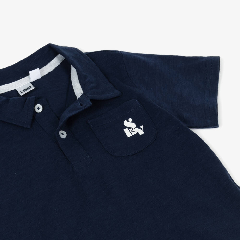 iDO Малыши-Мягкая хлопковая рубашка поло синего цвета для мальчиков | Childrensalon Outlet