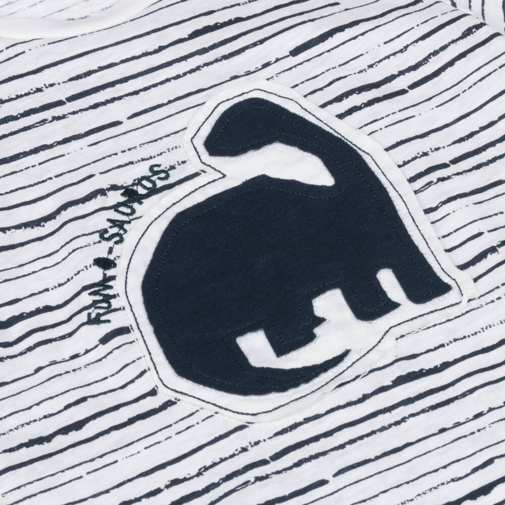 iDO Baby-تيشيرت ديناصور أزرق وأبيض للأولاد | Childrensalon Outlet