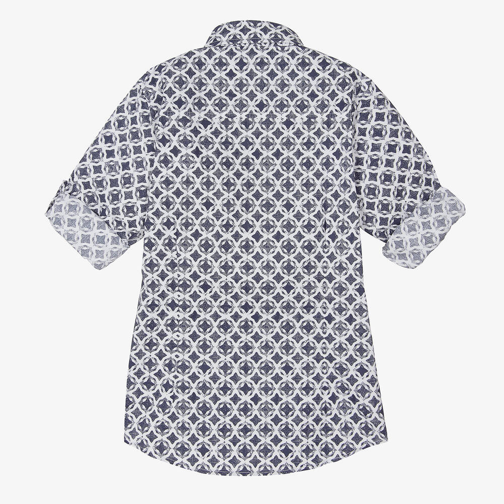 iDO Junior-Boys Blue & White Patterned Shirt | Childrensalon Outlet