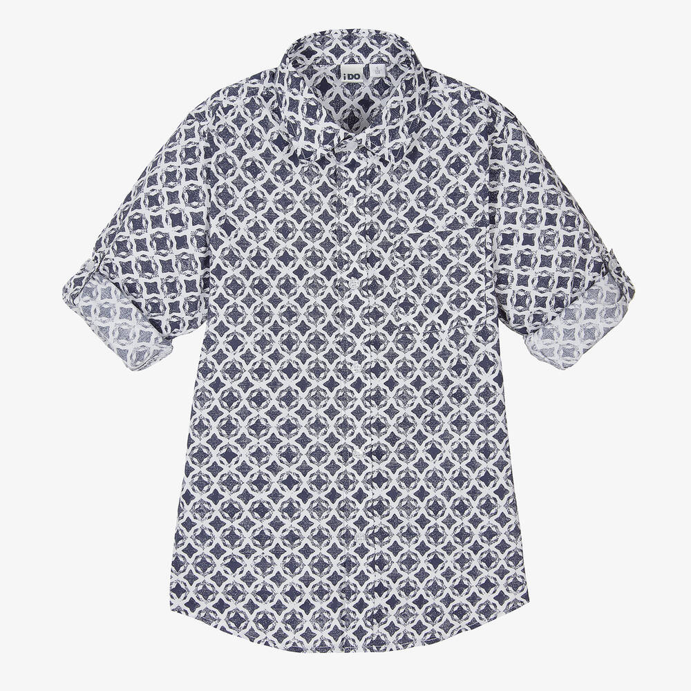 iDO Junior - Boys Blue & White Patterned Shirt | Childrensalon