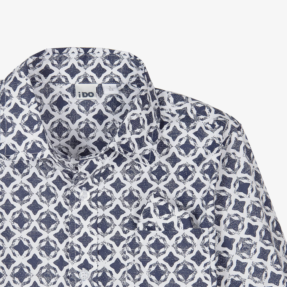 iDO Junior-Boys Blue & White Patterned Shirt | Childrensalon Outlet